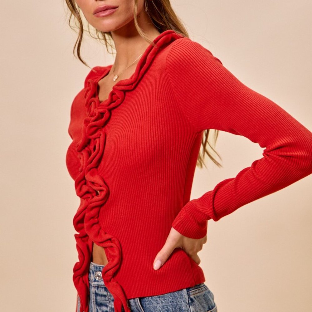 SO ME Cascade Ruffle Ribbed Sweater Cardgian - Picture 15 of 16